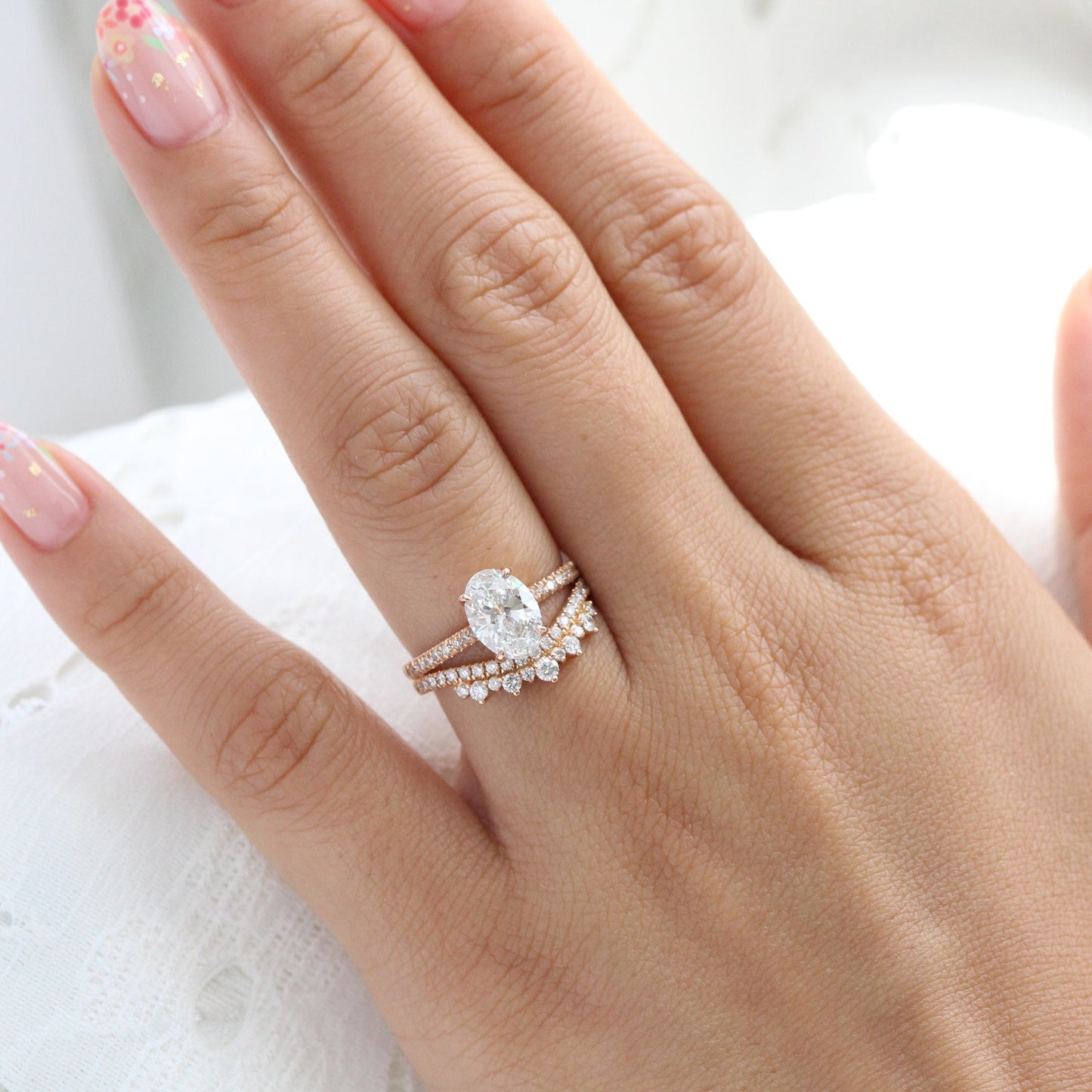 Brooklyn- 1.20 CT Oval Moissanite Pave Bridal Ring Set