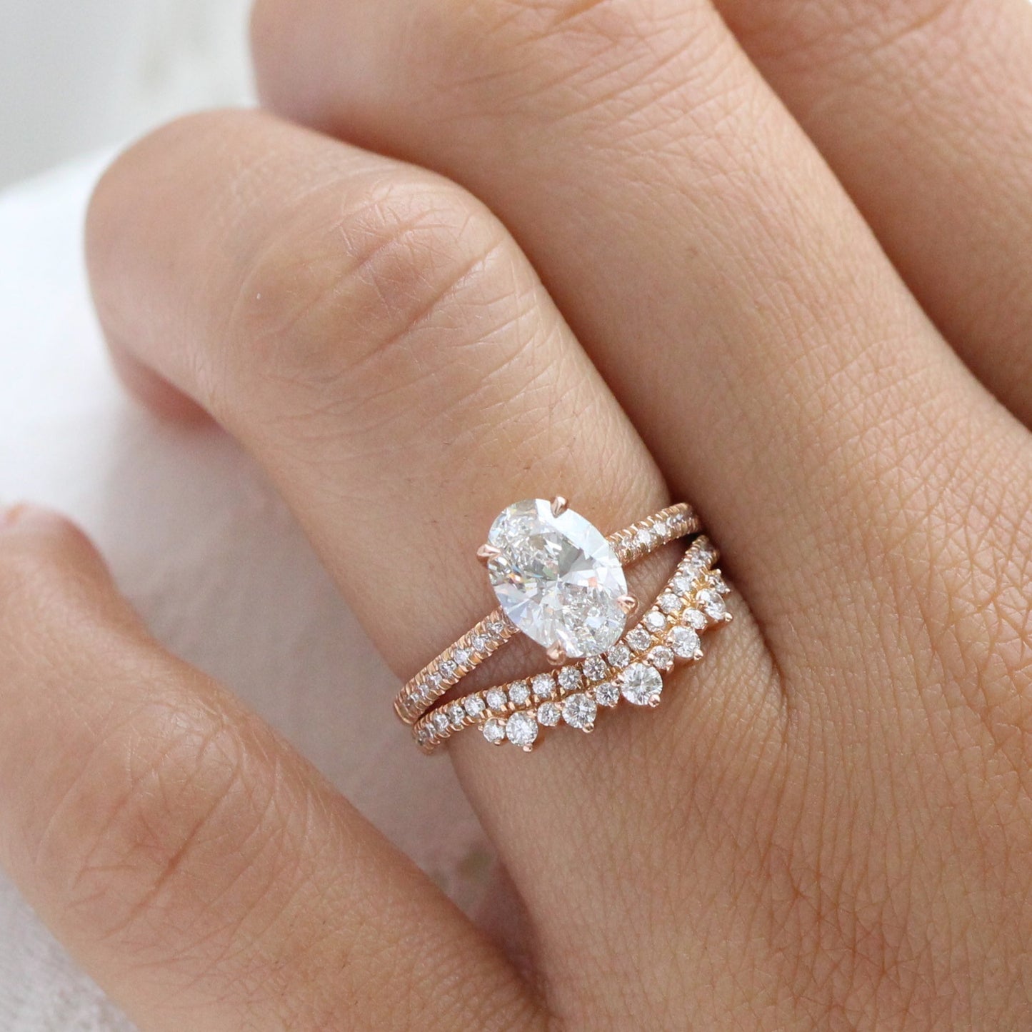 Brooklyn- 1.20 CT Oval Moissanite Pave Bridal Ring Set