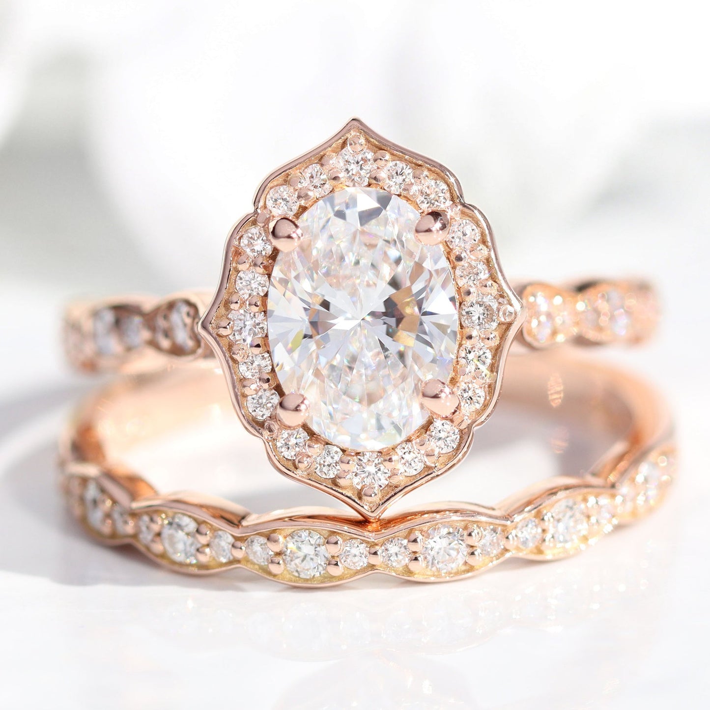 Hazel- 2.0 CT Oval Moissanite Halo & Pave Bridal Ring Set