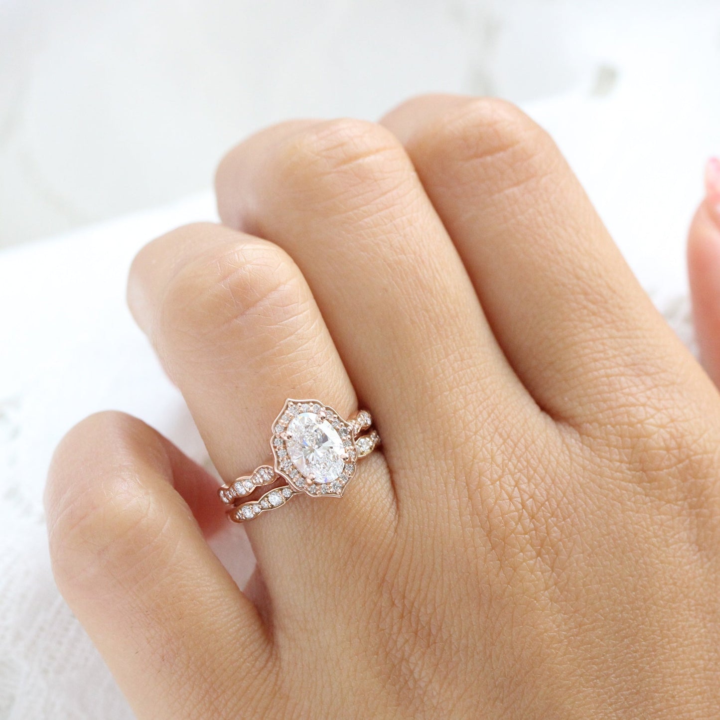 Hazel- 2.0 CT Oval Moissanite Halo & Pave Bridal Ring Set