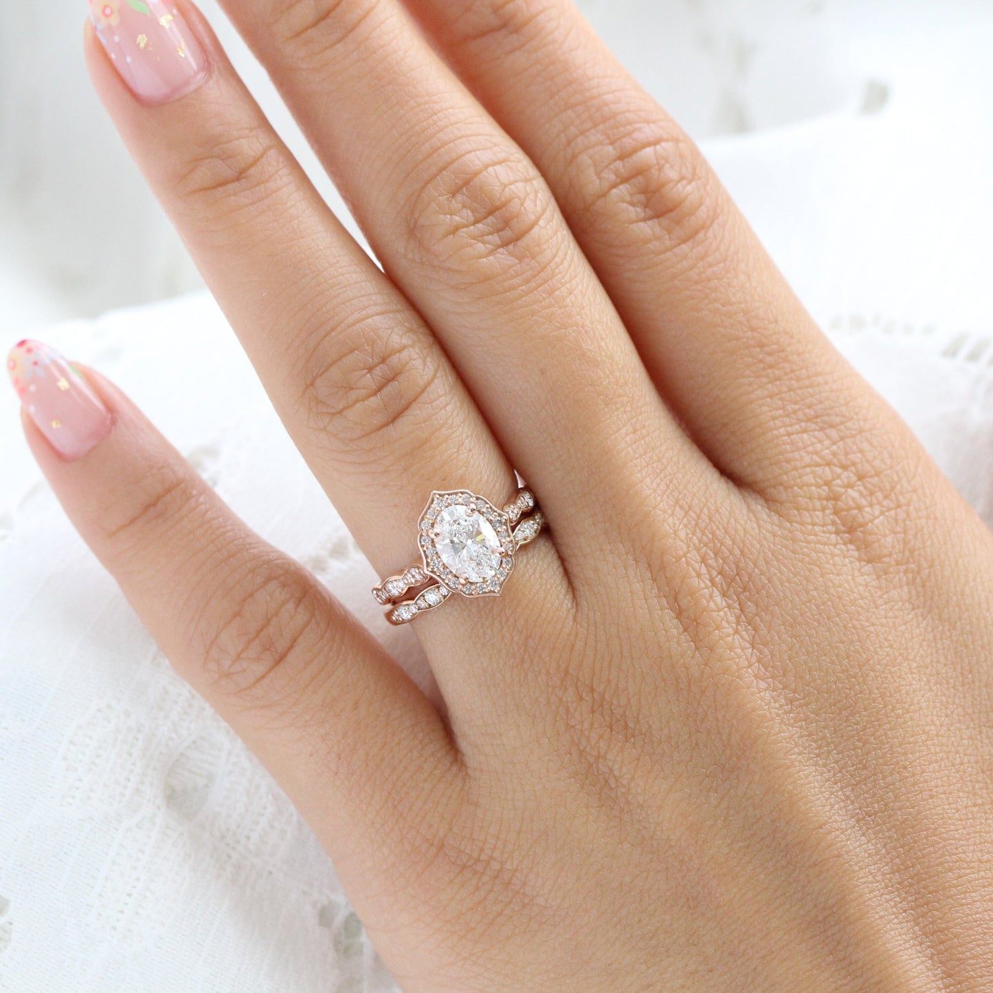 Hazel- 2.0 CT Oval Moissanite Halo & Pave Bridal Ring Set