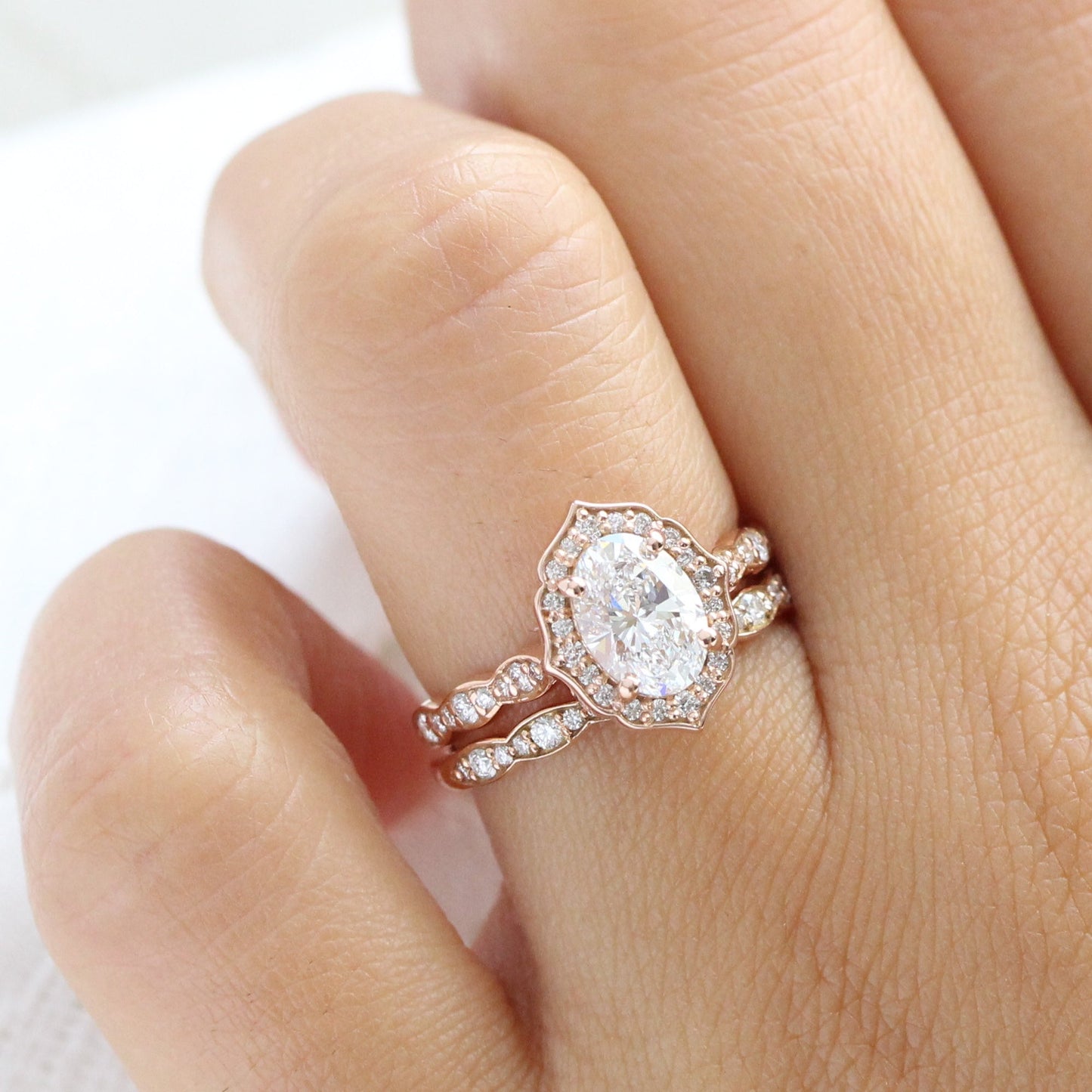 Hazel- 2.0 CT Oval Moissanite Halo & Pave Bridal Ring Set