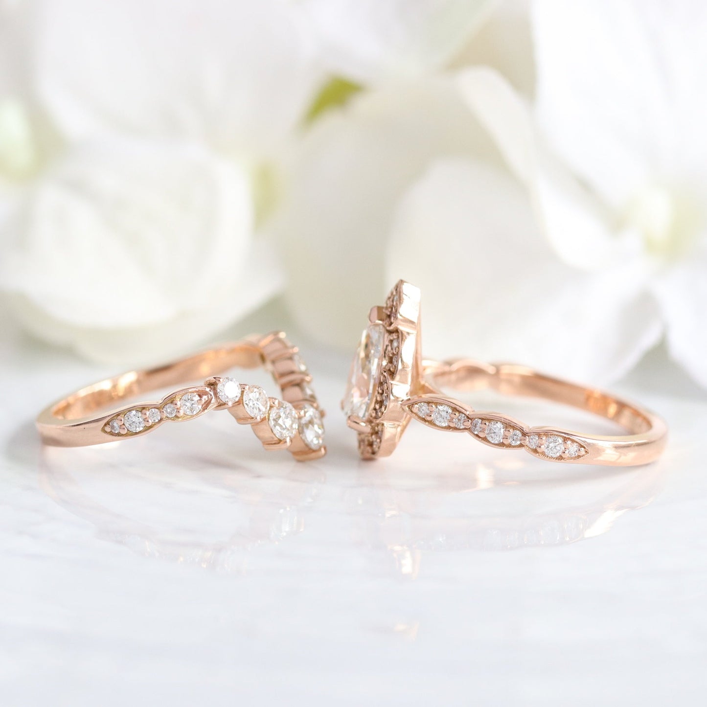 Arianna- 2.0 CT Pear Moissanite Halo & Pave Bridal Ring Set