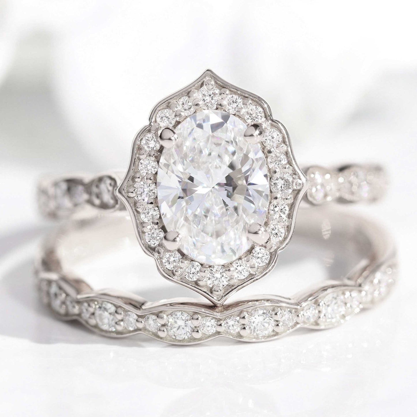 Hazel- 2.0 CT Oval Moissanite Halo & Pave Bridal Ring Set