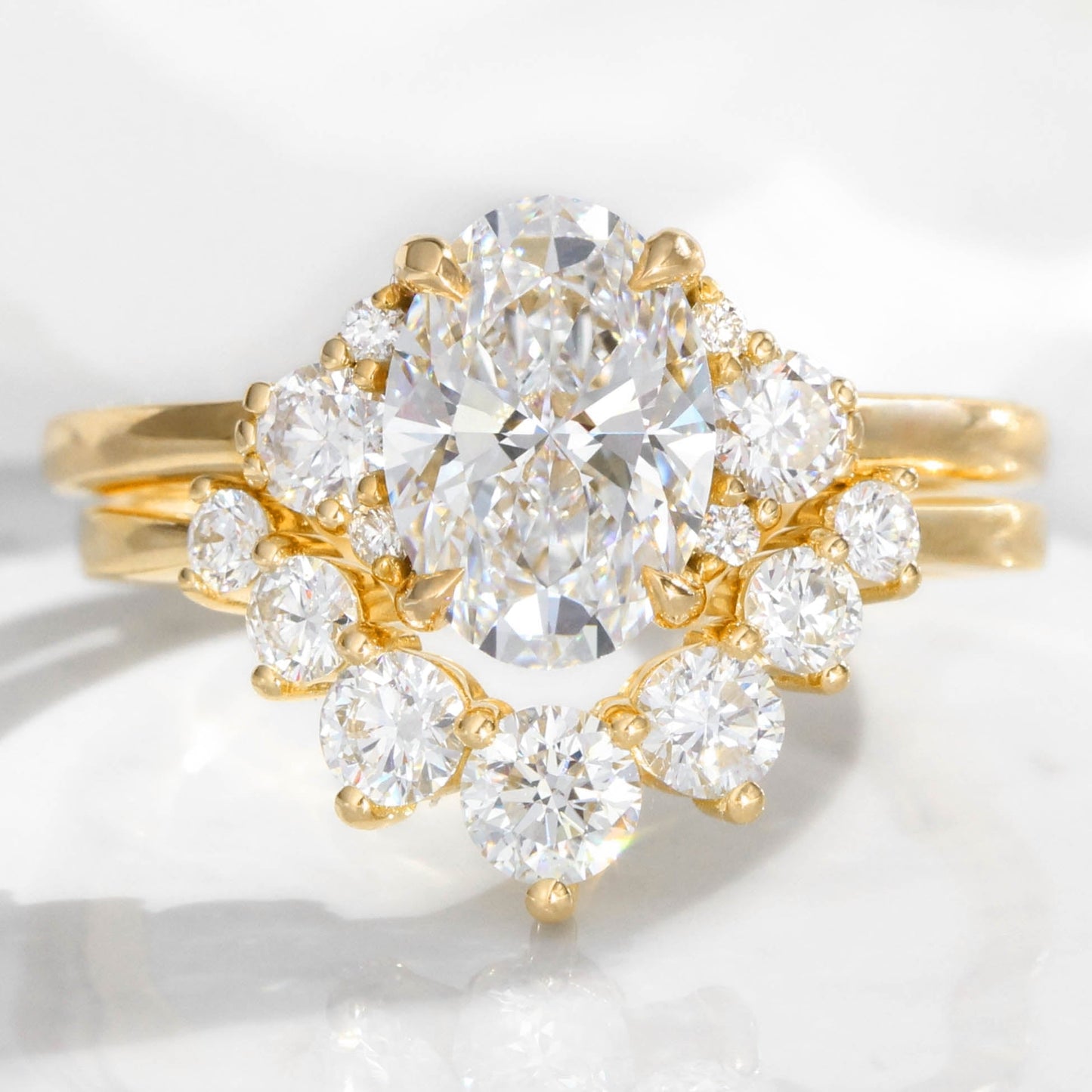 Charlotte- 1.20 CT Oval Moissanite Cluster Bridal Ring Set