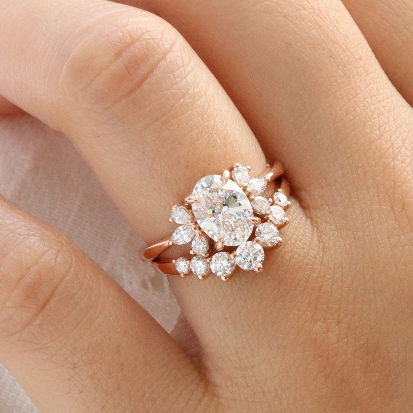 Isabelle- 1.0 CT Pear, Round & Marquise Moissanite Cluster Bridal Ring Set