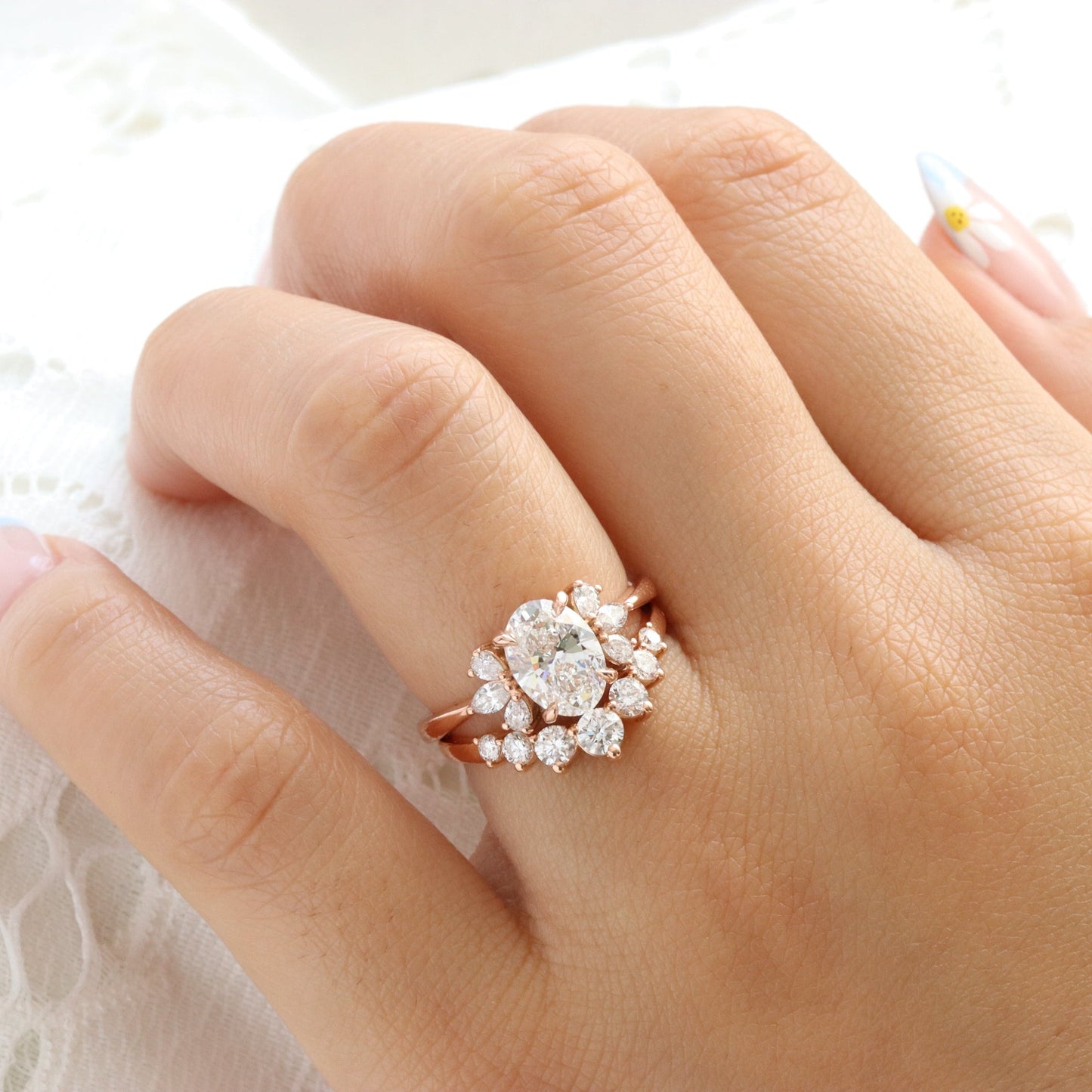 Isabelle- 1.0 CT Pear, Round & Marquise Moissanite Cluster Bridal Ring Set