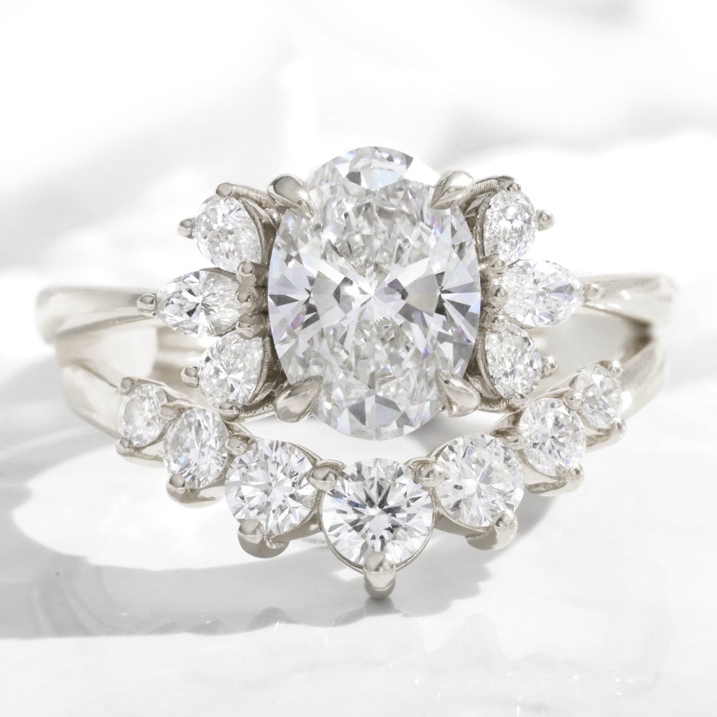 Isabelle- 1.0 CT Pear, Round & Marquise Moissanite Cluster Bridal Ring Set