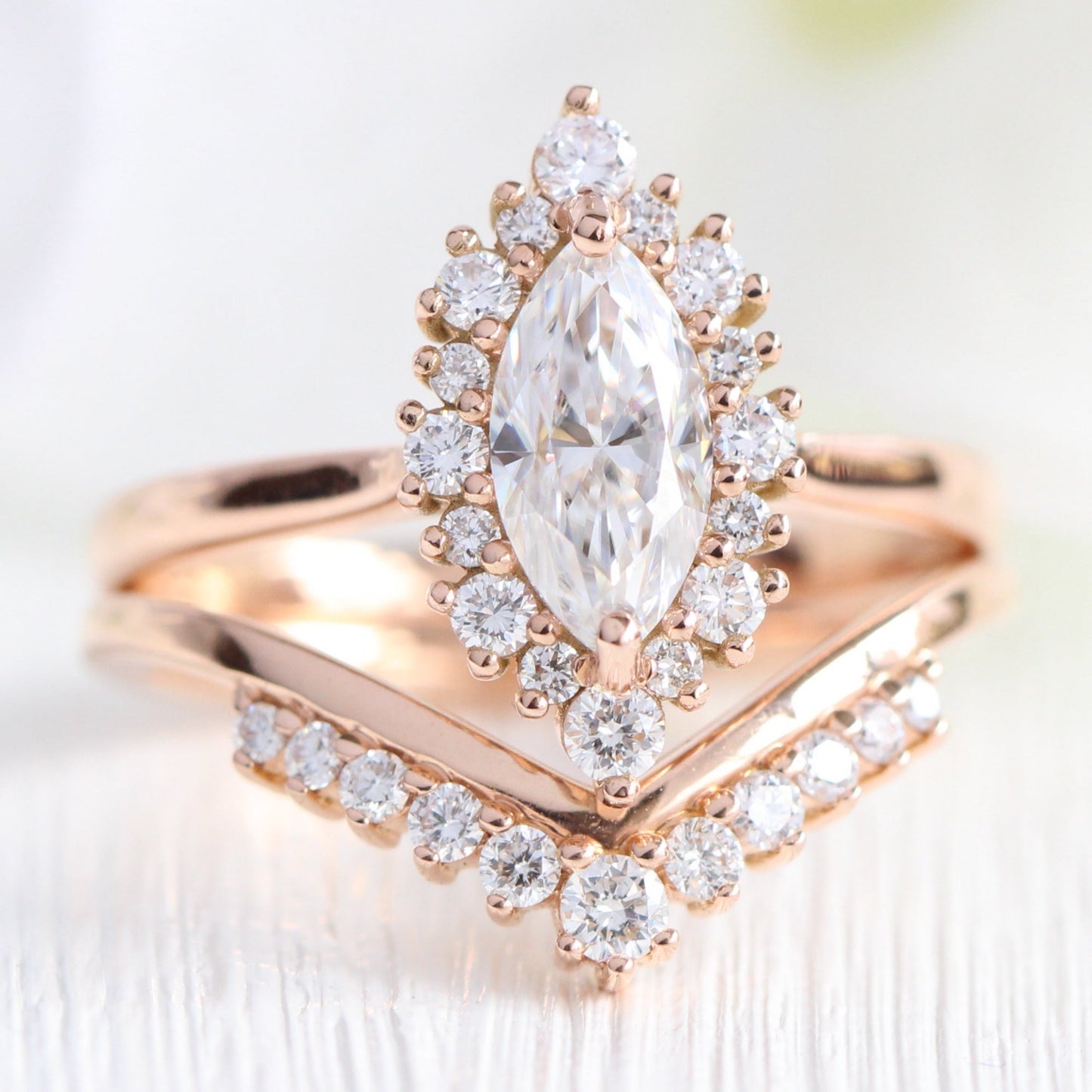 Ruby- 2.0 CT Marquise Moissanite Halo Bridal Ring Set