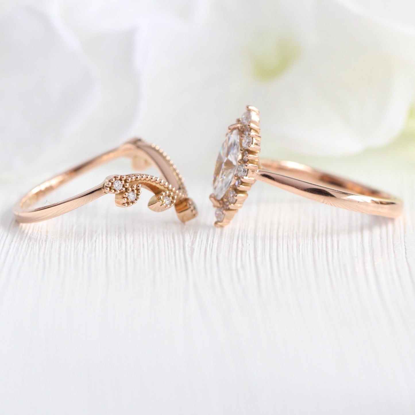 Isabella- 1.0 CT Marquise Moissanite Halo Bridal Ring Set