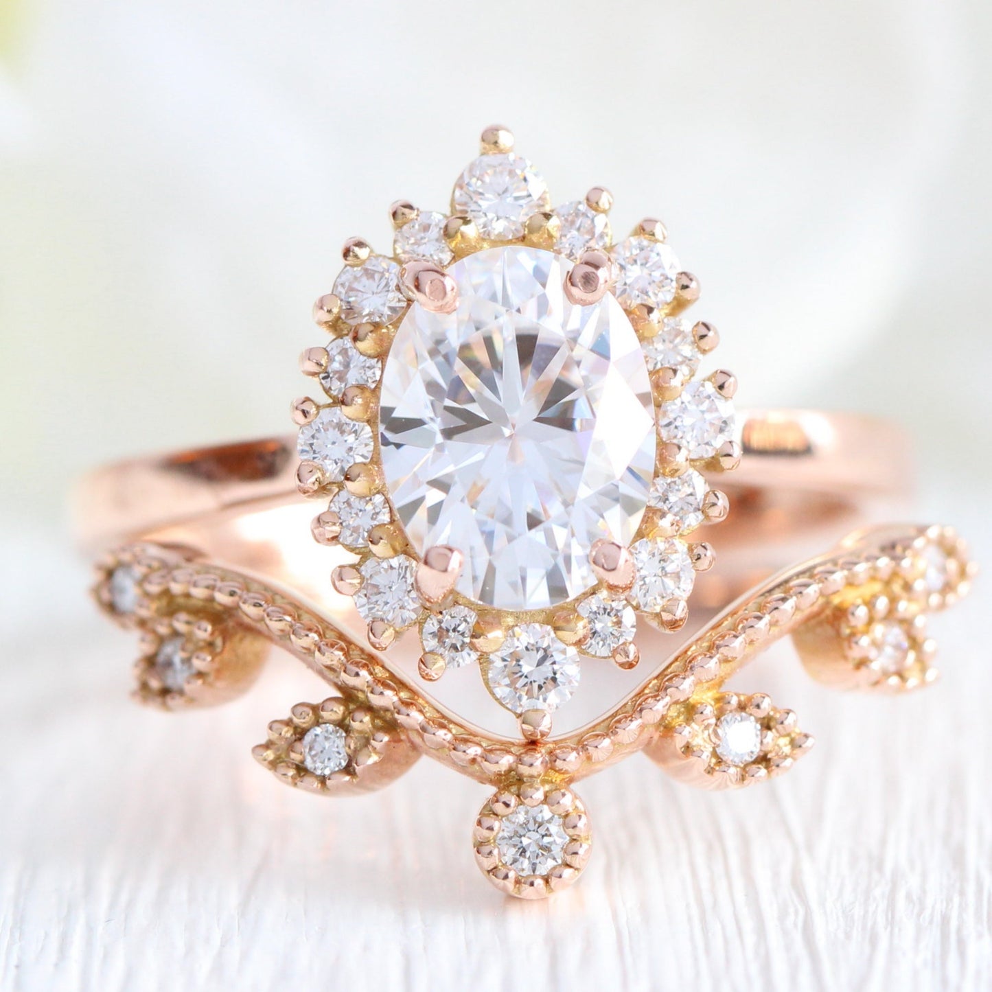 Autumn- 2.0 CT Oval Moissanite Halo Bridal Ring Set