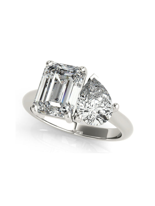 Hilda- 2.0 CT Emerald & Pear Two Stone Style  Moissanite Ring