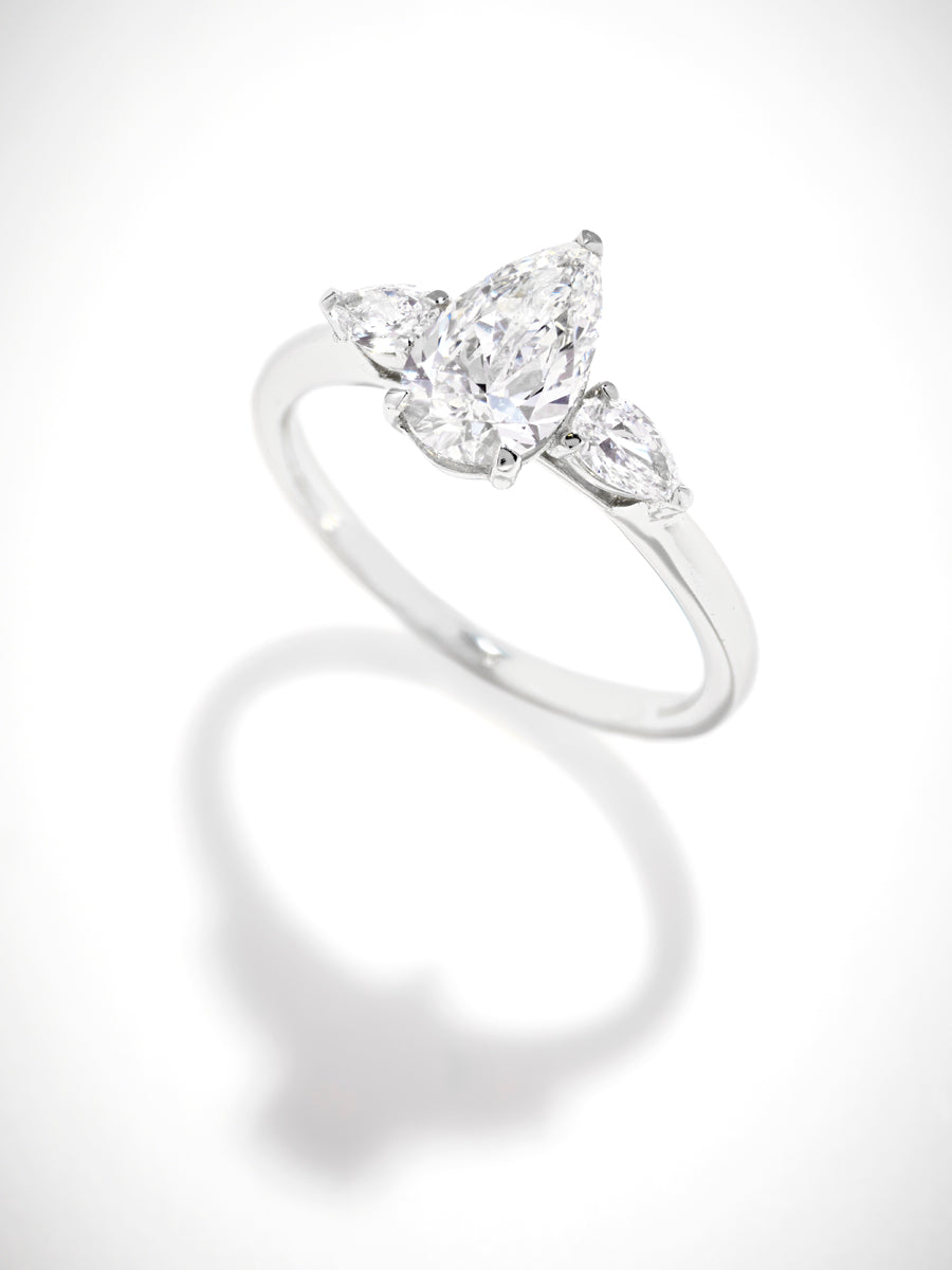 Rhonda- 1.0 CT Pear Three Stone Style Moissanite Ring