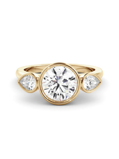 Irene- 1.20 CT Round Bezel Three Stone Style Moissanite Ring