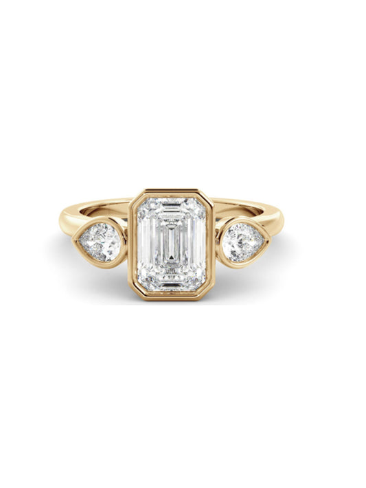 Bobby- 1.20 CT Emerald Bezel Three Stone Style Moissanite Ring