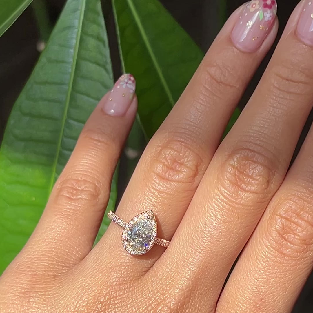 Sophie- 2.0 CT Pear Moissanite Halo & Pave Bridal Ring Set