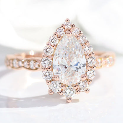 Audrey- 1.20 CT Pear Moissanite Halo & Pave Bridal Ring Set