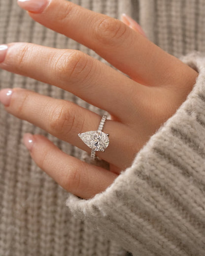 2.40 CT Pear E/VVS1 CVD Diamond Pave Style Engagement Ring