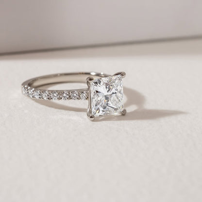 1.70 CT Princess E/VVS1 CVD Diamond Pave Style Engagement Ring