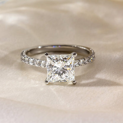 1.70 CT Princess E/VVS1 CVD Diamond Pave Style Engagement Ring