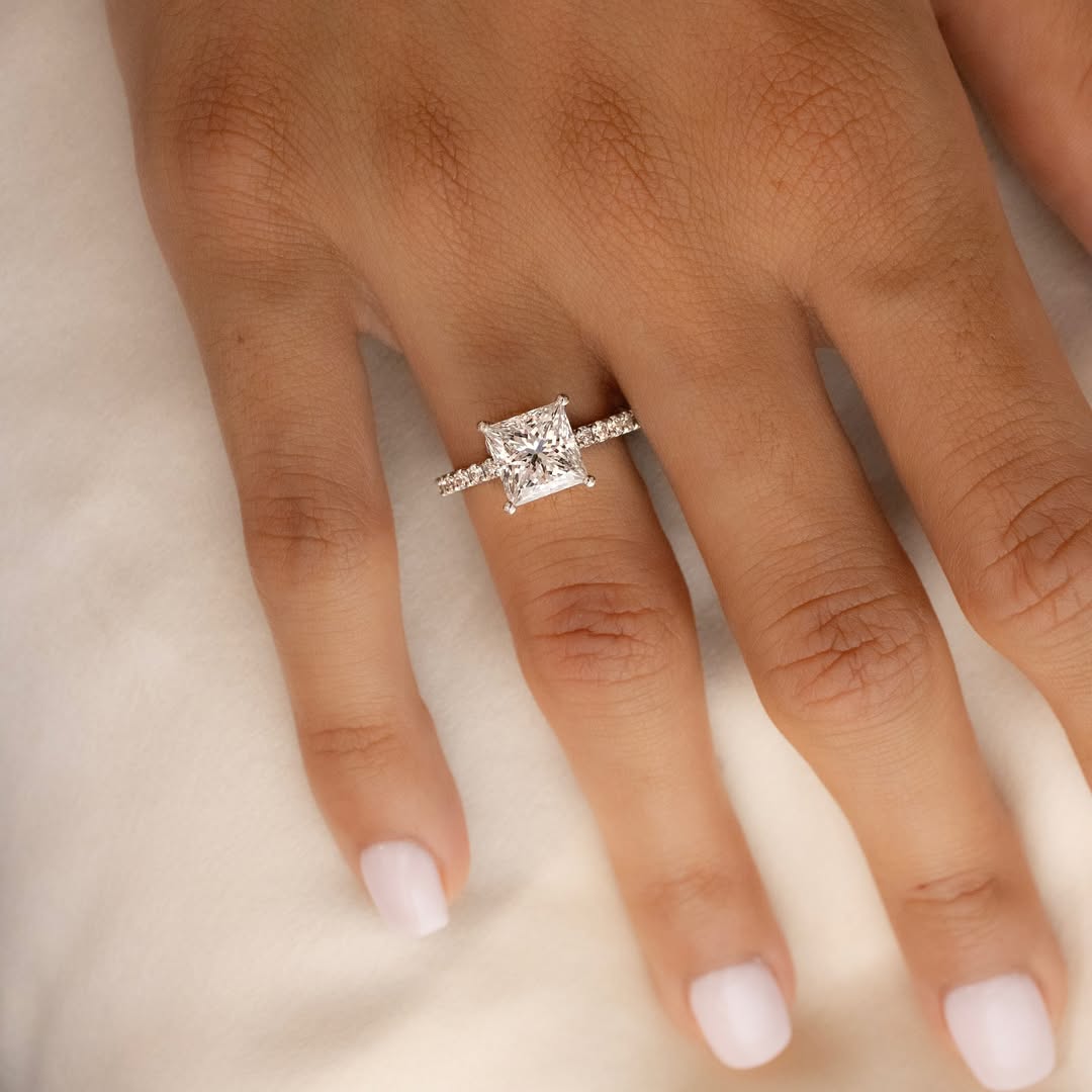 1.70 CT Princess E/VVS1 CVD Diamond Pave Style Engagement Ring