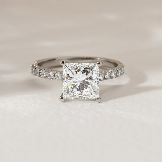 1.70 CT Princess E/VVS1 CVD Diamond Pave Style Engagement Ring