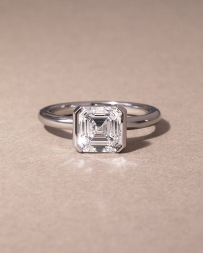 3.10 CT Asscher E/VVS1 CVD Diamond Half Bezel Style Engagement Ring