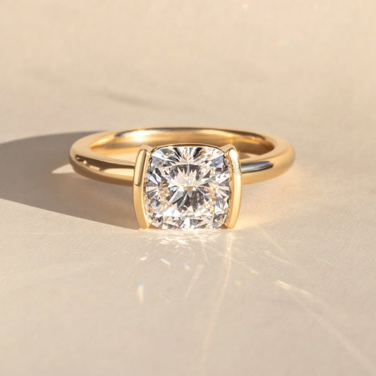 2.0 CT Cushion E/VS2 CVD Diamond Half Bezel Style Engagement Ring