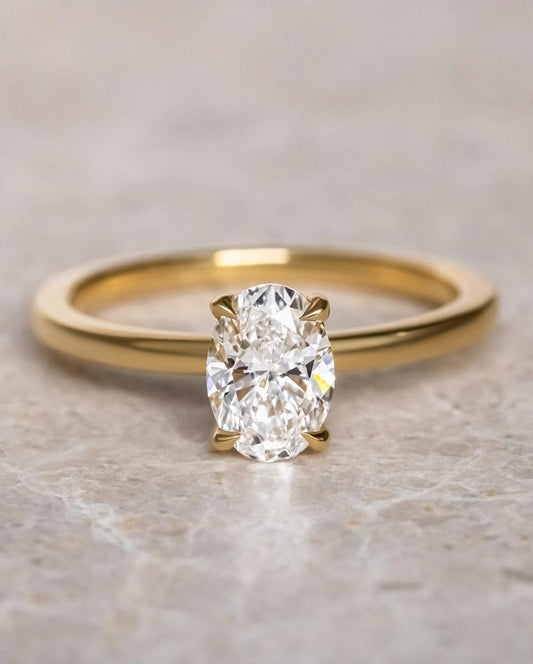 1.5 CT Oval E/VS2 CVD Diamond Hidden Halo Style Engagement Ring