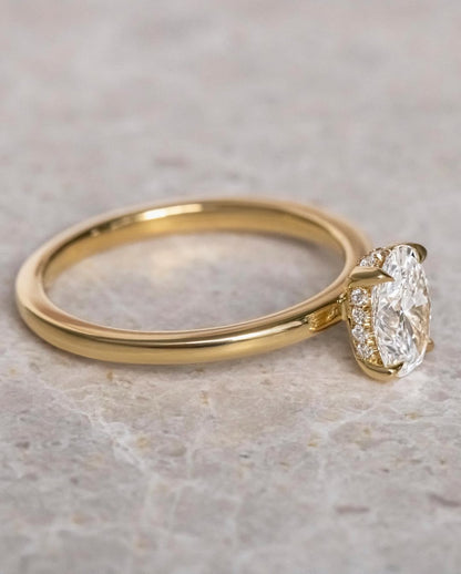 1.5 CT Oval E/VS2 CVD Diamond Hidden Halo Style Engagement Ring