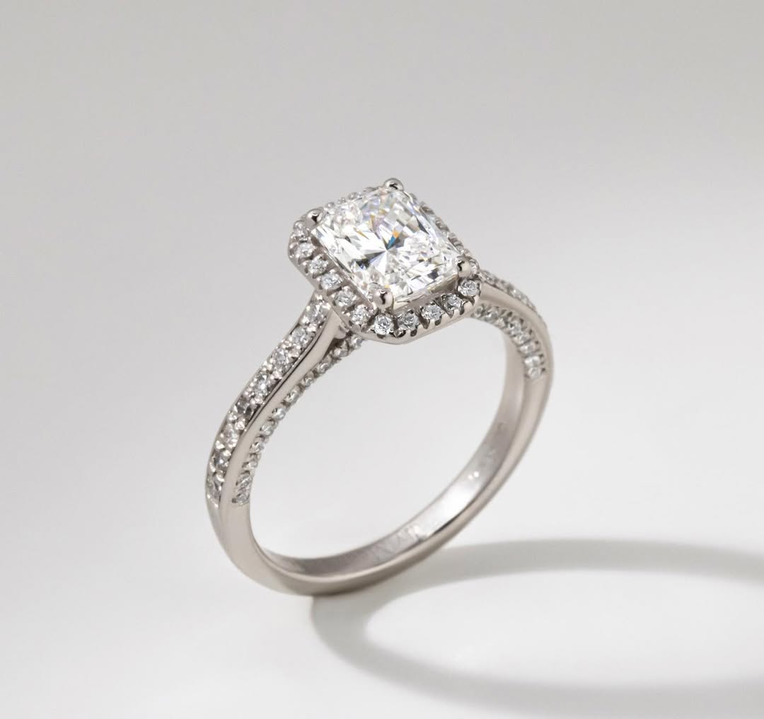1.20 CT Radiant E/VVS2 CVD Diamond Pave & Halo Style Engagement Ring