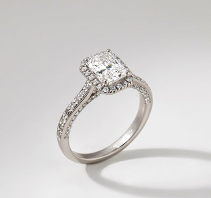 1.20 CT Radiant E/VVS2 CVD Diamond Pave & Halo Style Engagement Ring
