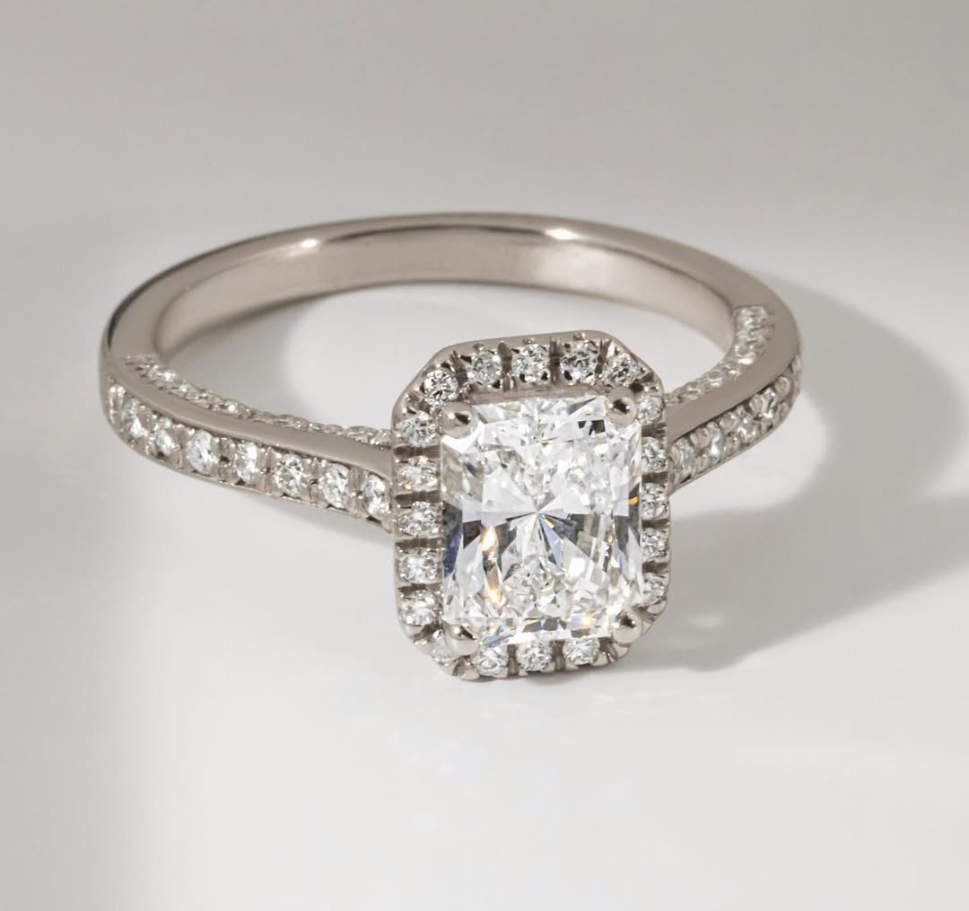 1.20 CT Radiant E/VVS2 CVD Diamond Pave & Halo Style Engagement Ring