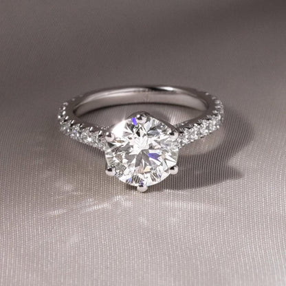 1.5 CT Round E/VS2 CVD Diamond Pave Style Engagement Ring