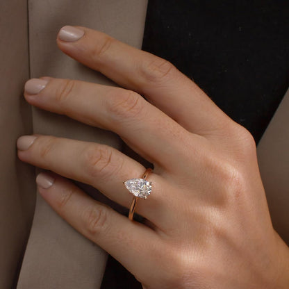 1.80 CT Pear E/VS2 CVD Diamond Cathedral Style Engagement Ring