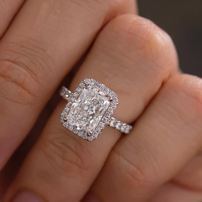 2.23 CT Radiant F/VVS2 CVD Diamond Pave & Halo Style Engagement Ring