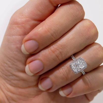 2.23 CT Radiant F/VVS2 CVD Diamond Pave & Halo Style Engagement Ring
