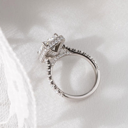 2.23 CT Radiant F/VVS2 CVD Diamond Pave & Halo Style Engagement Ring