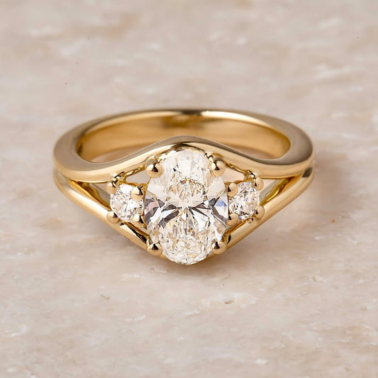 1.50 CT Oval E/VVS2 CVD Diamond Three Stone Style Engagement Ring