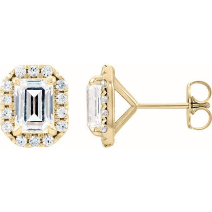Juliette- 1.40 TCW  Emerald Halo Moissanite Earrings