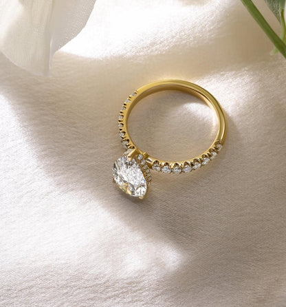 2.50 CT Pear E/VVS2 CVD Diamond Pave Style Engagement Ring