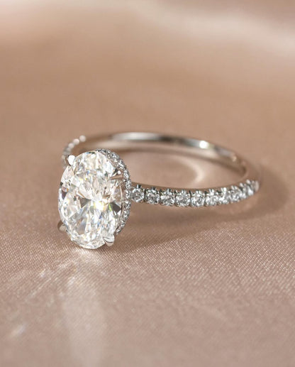 1.3 CT Oval F/VS2 CVD Diamond Pave Style Engagement Ring