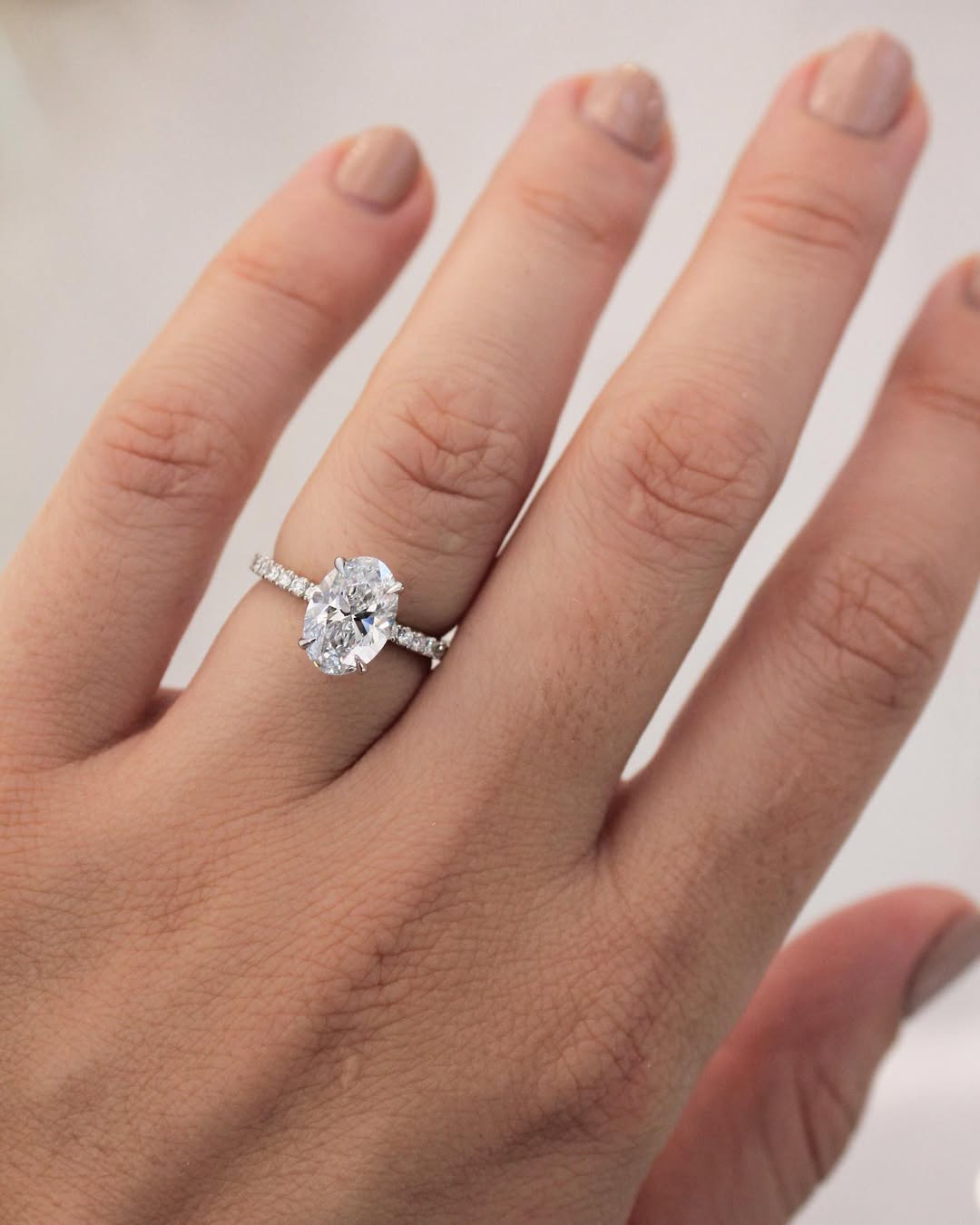1.3 CT Oval F/VS2 CVD Diamond Pave Style Engagement Ring