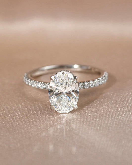 1.3 CT Oval F/VS2 CVD Diamond Pave Style Engagement Ring