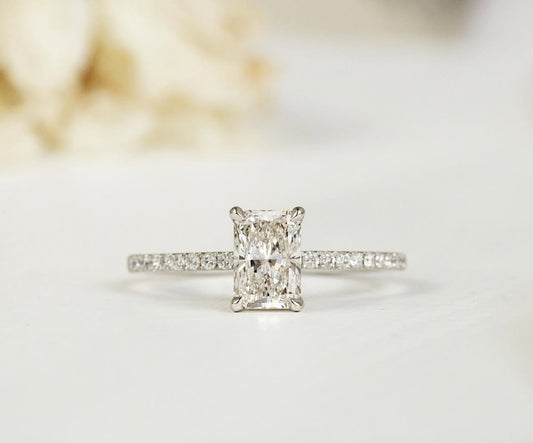 1.5 CT Radiant F/VS2 CVD Diamond Pave Style Engagement Ring