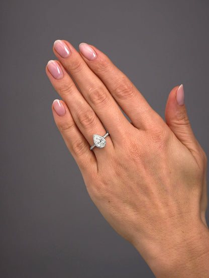 Angie- 1.40 CT Pear Halo Pave Moissanite Ring