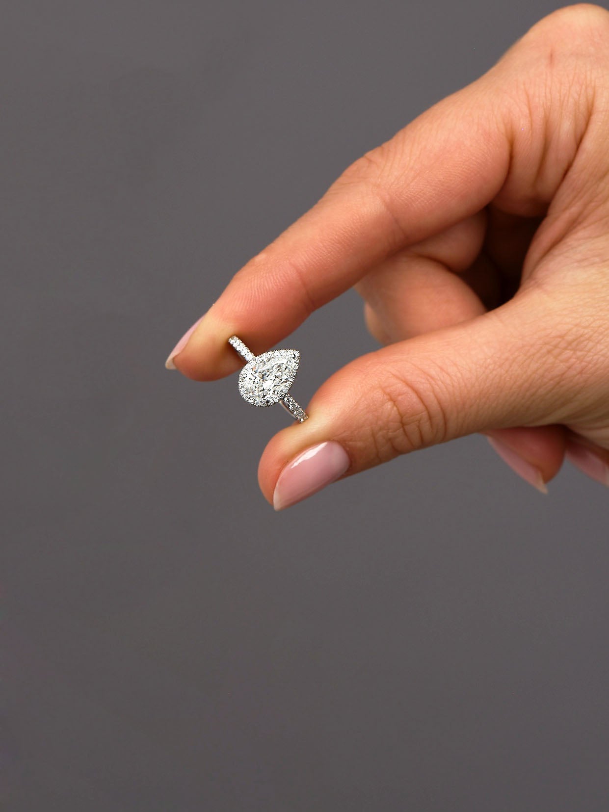 Angie- 1.40 CT Pear Halo Pave Moissanite Ring