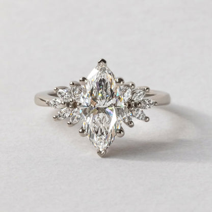 2.0 CT Marquise F/VS1 CVD Diamond Cluster Style Engagement Ring