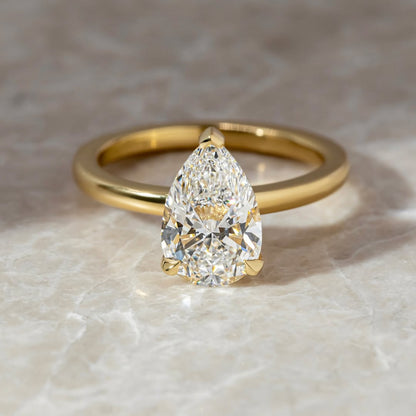 2.0 CT Pear D/VS2 CVD Diamond Hidden Halo Style Engagement Ring