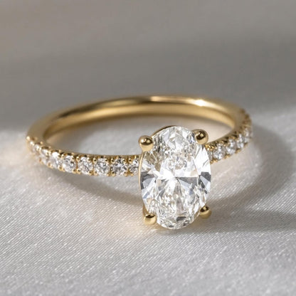 1.2 CT Oval E/VS2 CVD Diamond Pave Style Engagement Ring